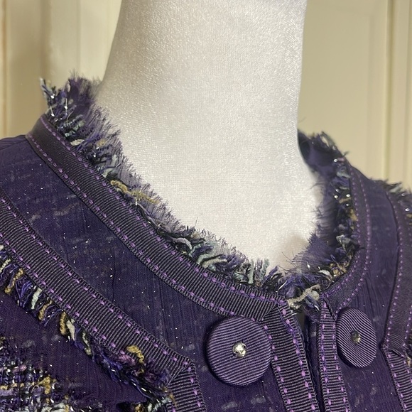 Chicos Women’s Purple Tweed Lined Collarless Jacket Blazer Size 1/8 - Picture 7 of 12